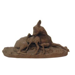 Terracotta Sculpture of Doe and Fawn