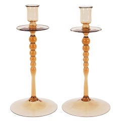 Antique Pair of Murano Glass Candlesticks