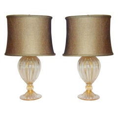Pair of Gold Flecked Murano Lamps