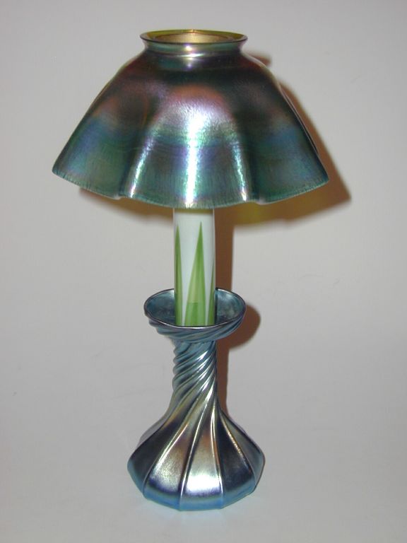 Glass L.C. Tiffany Candlestick Lamp