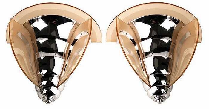 Pair of Art Deco Peach Glass Chrome Sconces