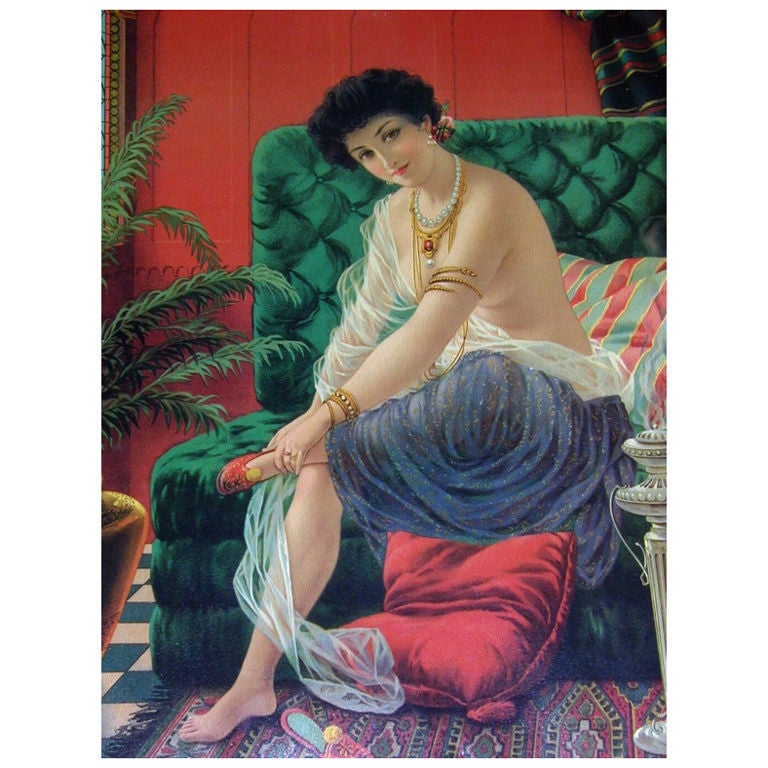 Art Deco Odalisque Chromolithograph For Sale