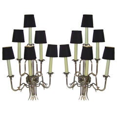 Vintage Pair of Art Deco Six Light Appliques