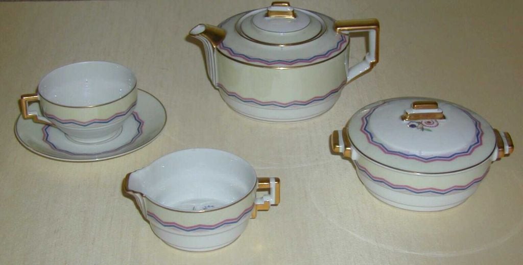 French Sensational Art Deco China Place Setting for 12 For Sale