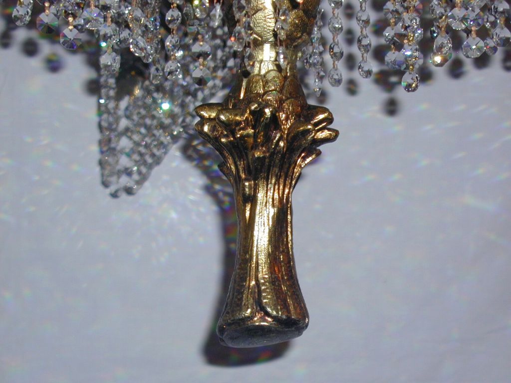 Bronze Art Deco Crystal Gilt Metal Palm Tree Chandelier