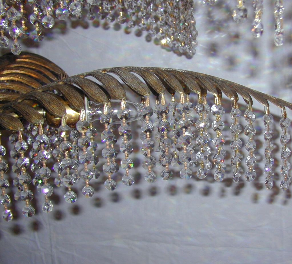 Art Deco Crystal Gilt Metal Palm Tree Chandelier 2