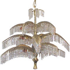 Art Deco Crystal Gilt Metal Palm Tree Chandelier