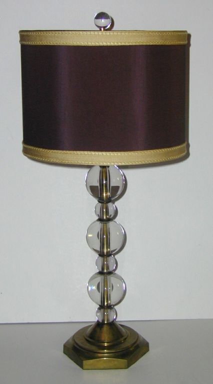 French Crystal Sphere and Brass Lamp