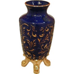 Cobalt and Gold Footed Vase by Tours