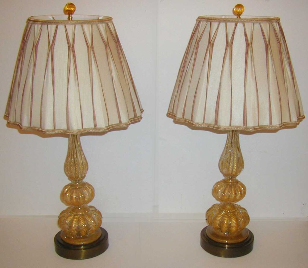 Pair Gold Threaded Murano Glass Lamps