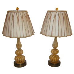 Pair Gold Threaded Murano Glass Lamps