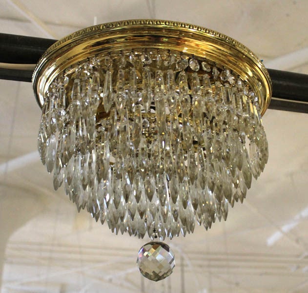 A Bronze and Faceted Crystal Flush-Mounted Chandelier
