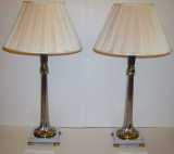 Pair of Chrome and Brass Egyptian Style Table Lamps