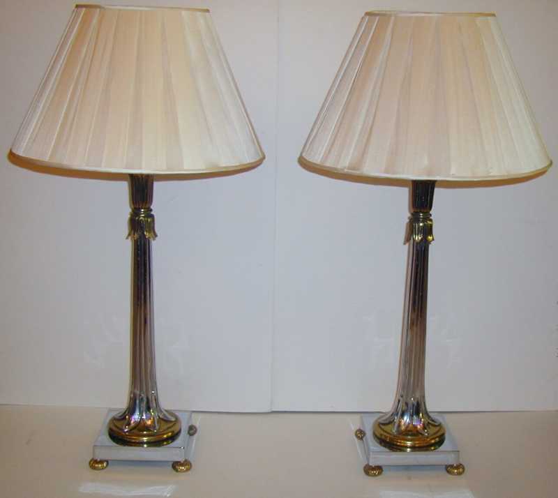 Pair of Chrome and Brass Egyptian Style Table Lamps