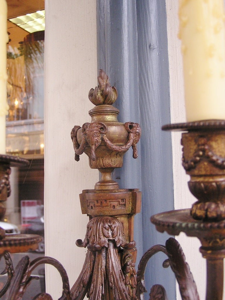 Pair of French Bronze Three Arm Sconces For Sale 2