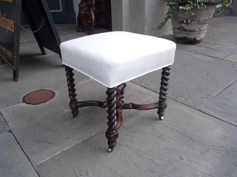 British English Mahogany Barley Twist Foot Stool. Circa 1820