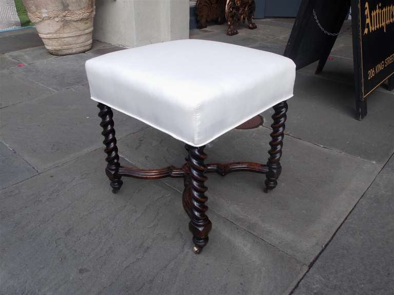 English Mahogany Barley Twist Foot Stool. Circa 1820 In Excellent Condition In Hollywood, SC