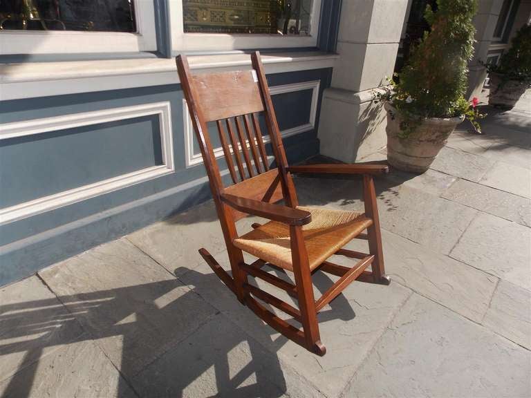 American Classical American Walnut Rocking Chair with Rush Seat. Circa 1870 For Sale