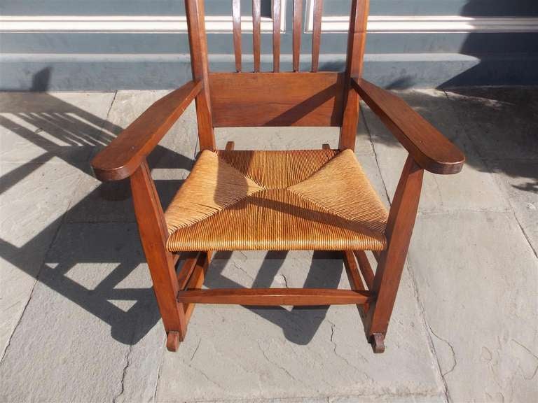 American Walnut Rocking Chair with Rush Seat. Circa 1870 In Excellent Condition For Sale In Hollywood, SC