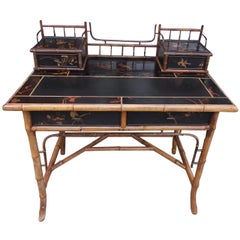 Englischer Schreibtisch aus schwarz lackiertem Faux Bamboo:: ca. 1830