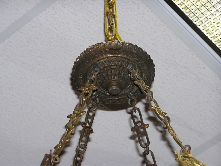 French Gilt Bronze and Painted Gasolier For Sale 1