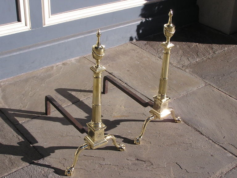 Pair of American Brass Andirons Philadelphia In Excellent Condition In Hollywood, SC