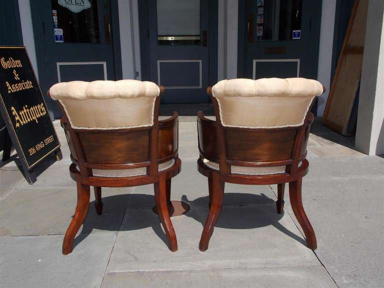 Pair of English Mahogany and Satinwood Arm Chairs. Circa 1850 For Sale 5