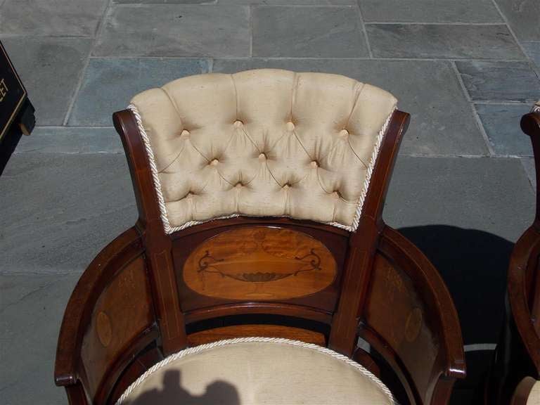 19th Century Pair of English Mahogany and Satinwood Arm Chairs. Circa 1850 For Sale