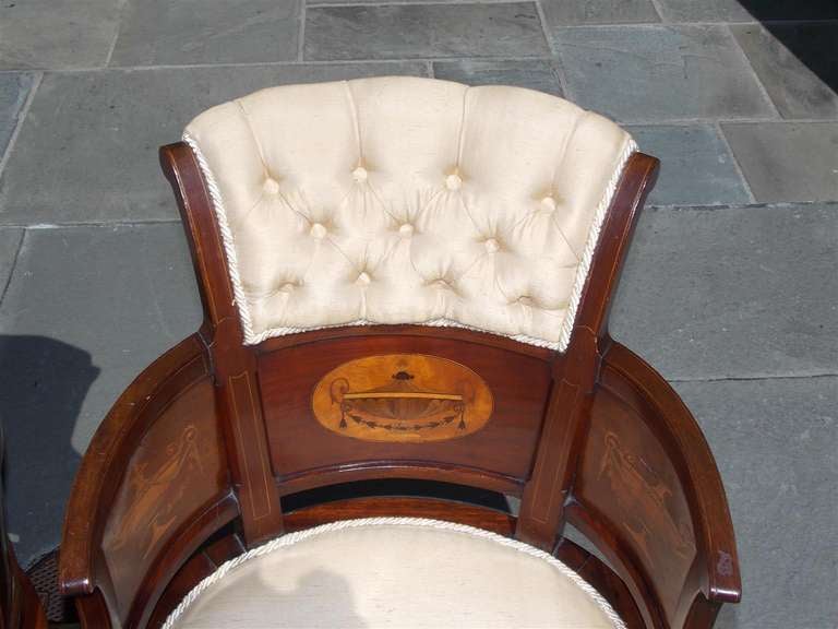 Pair of English Mahogany and Satinwood Arm Chairs. Circa 1850 For Sale 1