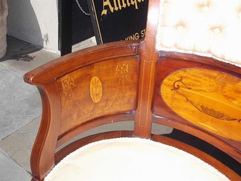 Pair of English Mahogany and Satinwood Arm Chairs. Circa 1850 For Sale 3