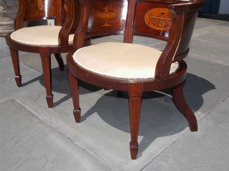 Pair of English Mahogany and Satinwood Arm Chairs. Circa 1850 For Sale 4