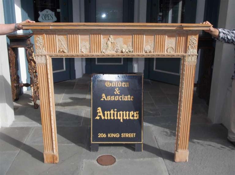 Scottish Pine Adam Mantel with Lady Hamilton Motif. Circa 1790