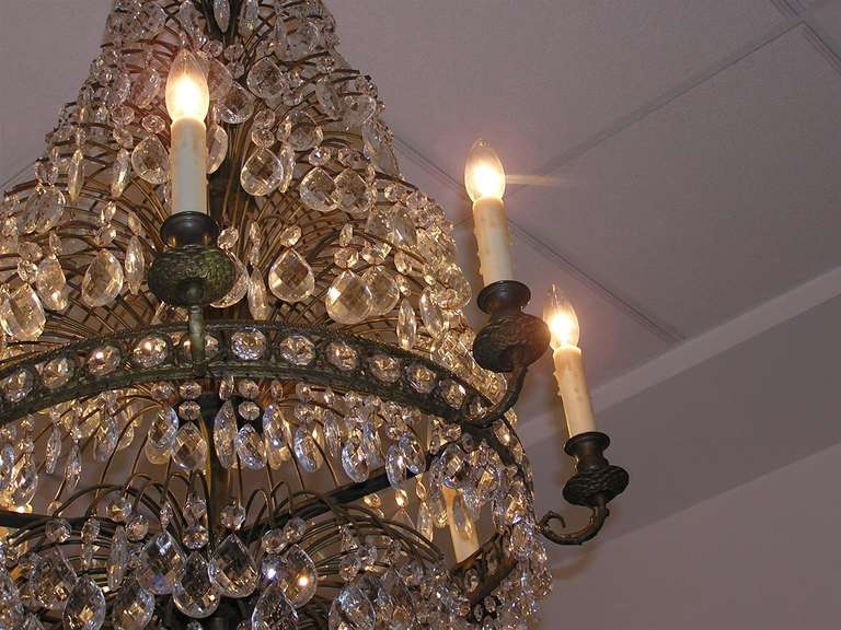 19th Century Pair of French Bronze and Crystal Chandeliers, Circa 1820 For Sale
