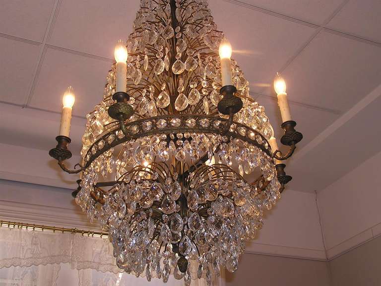 Pair of French Bronze and Crystal Chandeliers, Circa 1820 For Sale 1
