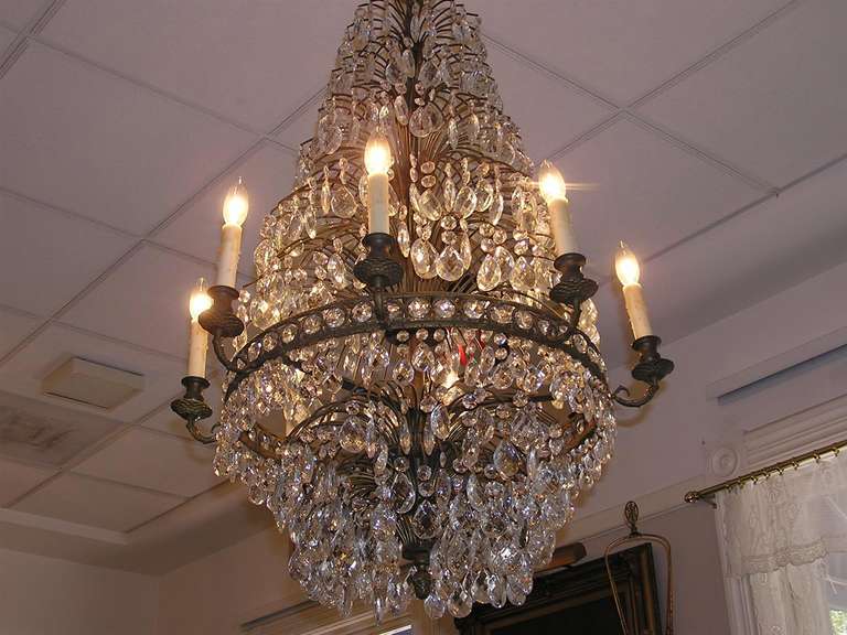 Pair of French Bronze and Crystal Chandeliers, Circa 1820 For Sale 2