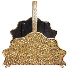 Antique English Brass Bossed and Braided Log Holder.  Circa 1820