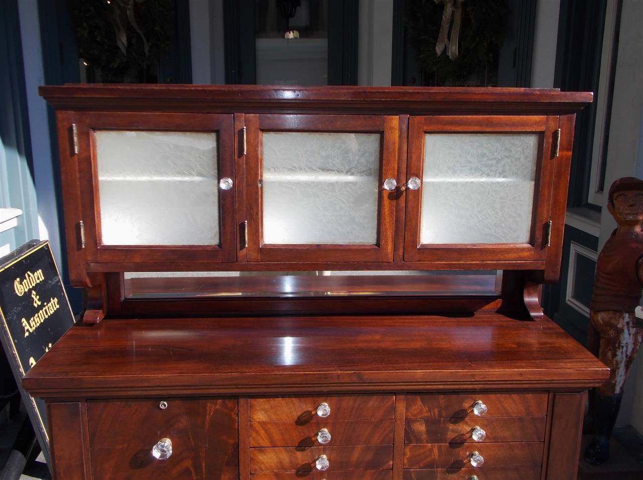 American Craftsman American Mahogany Dental Cabinet.  Circa 1890