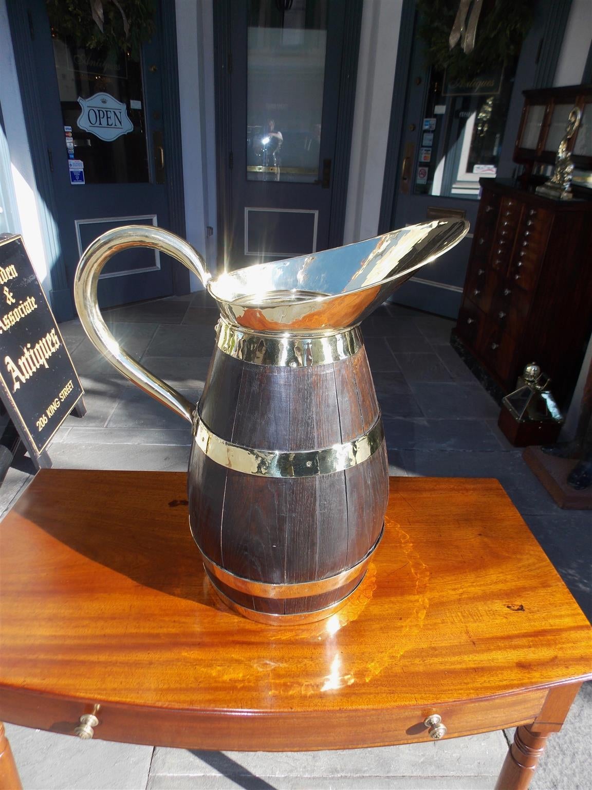 English Oak and Brass Ewer Pitcher, Circa 1780