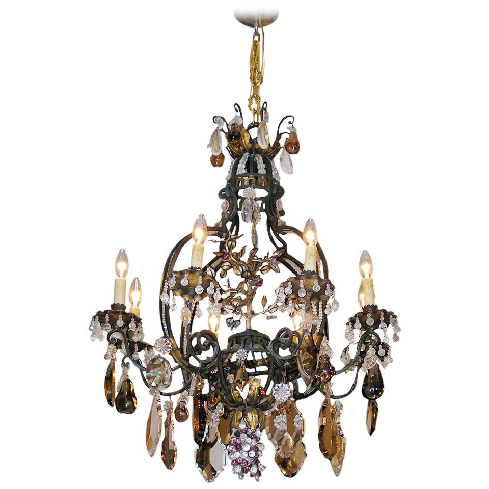 French Wrought Iron and Crystal Pear Shaped Chandelier.  Circa 1850 For Sale