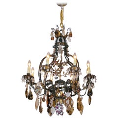 Antique French Wrought Iron and Crystal Pear Shaped Chandelier.  Circa 1850