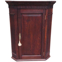 Antique English Oak Hanging Corner Cabinet.  Circa 1780