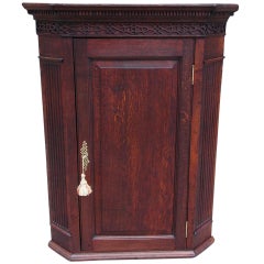 Antique English Oak Hanging Corner Cabinet.  Circa 1780