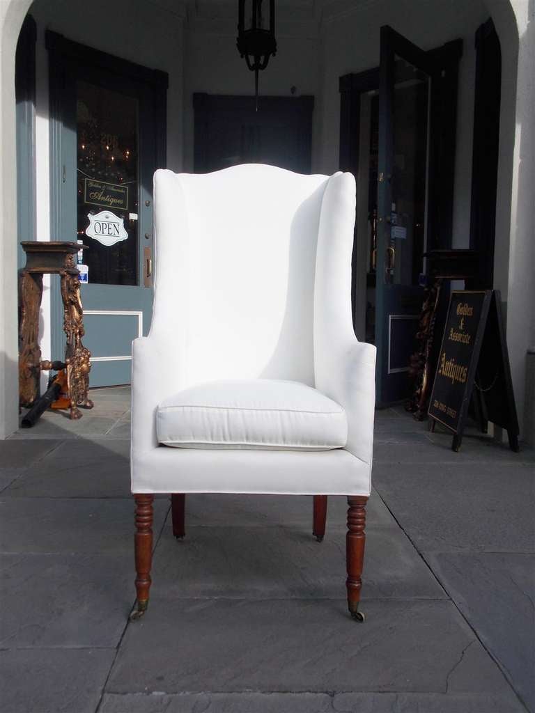 Hand-Carved American Mahogany Sheraton Upholstered Coachman's Chair, Circa 1810