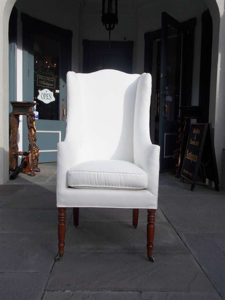 American Mahogany Sheraton Upholstered Coachman's Chair, Circa 1810 In Excellent Condition In Hollywood, SC
