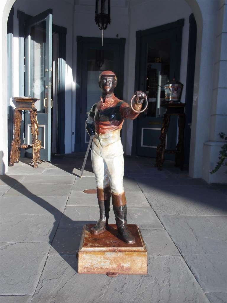 American Painted Cast Iron Jockey.  Circa 1850 In Excellent Condition In Hollywood, SC