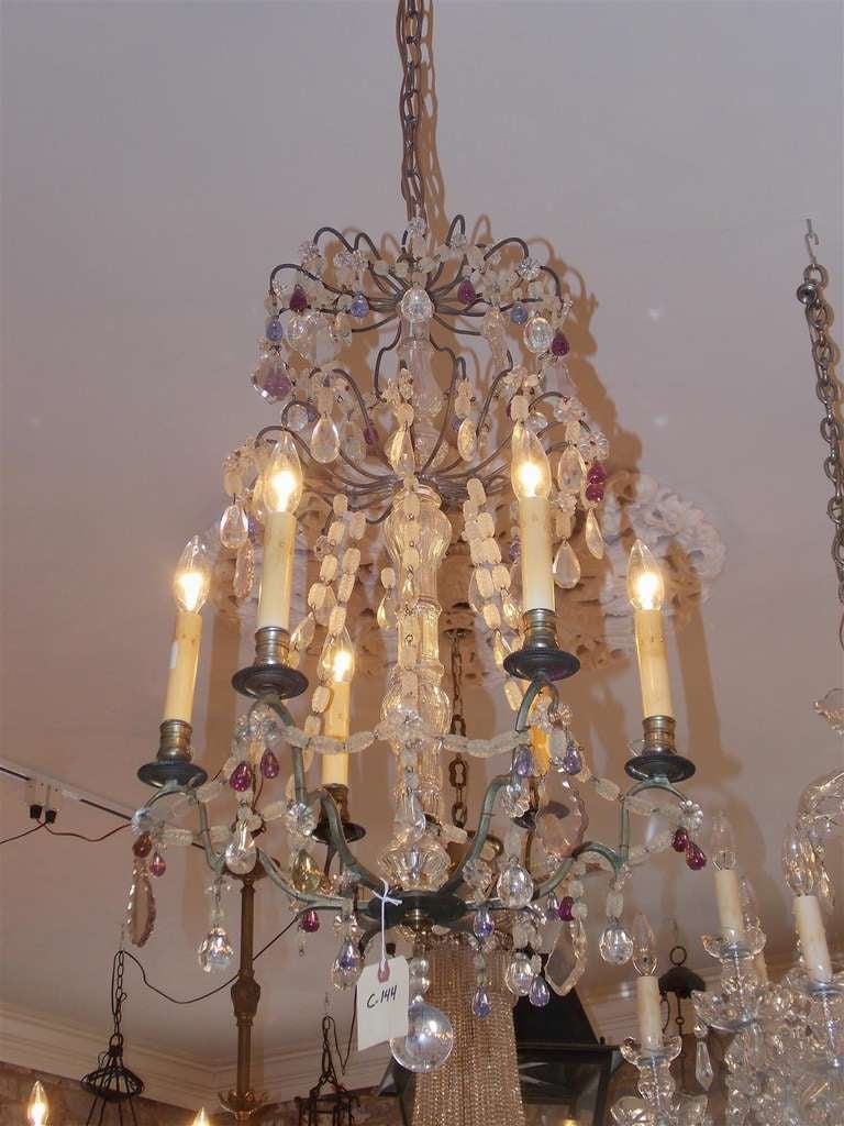 French Nickel Silver and Crystal Chandelier.  Circa 1830 In Excellent Condition For Sale In Hollywood, SC