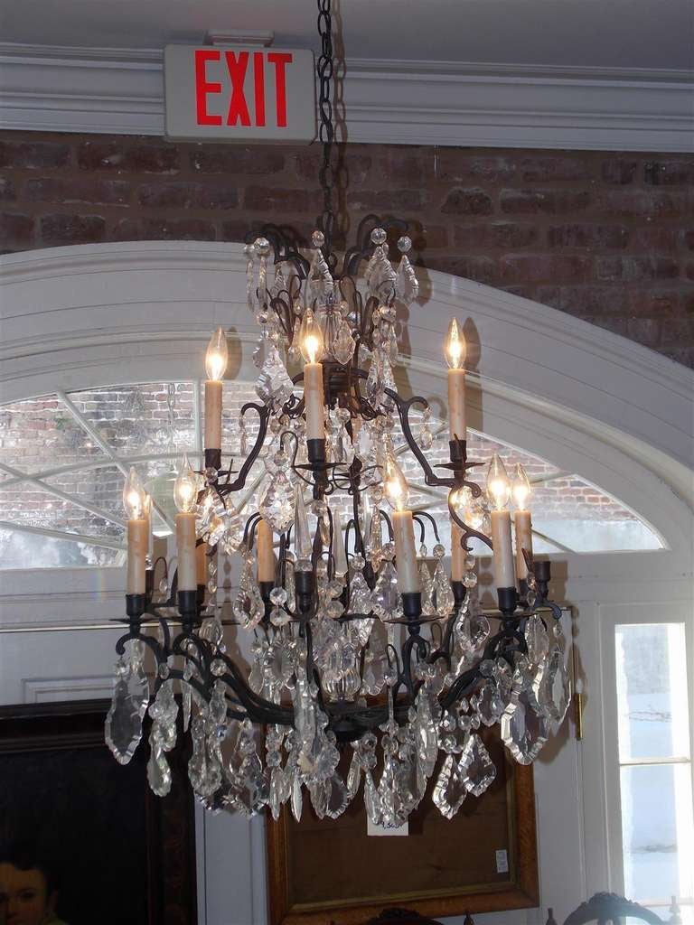 French Bronze and Crystal Two Tiered Chandelier.  Circa 1830 In Excellent Condition For Sale In Hollywood, SC