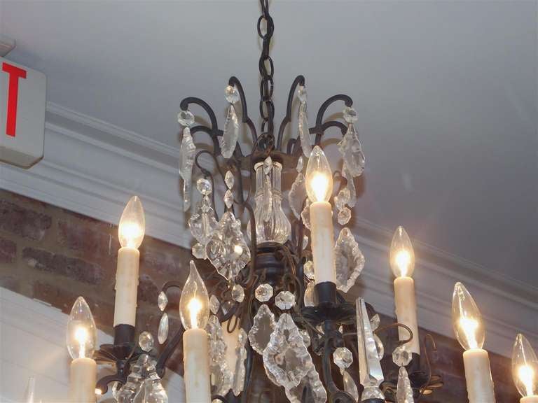 French Bronze and Crystal Two Tiered Chandelier.  Circa 1830 For Sale 1