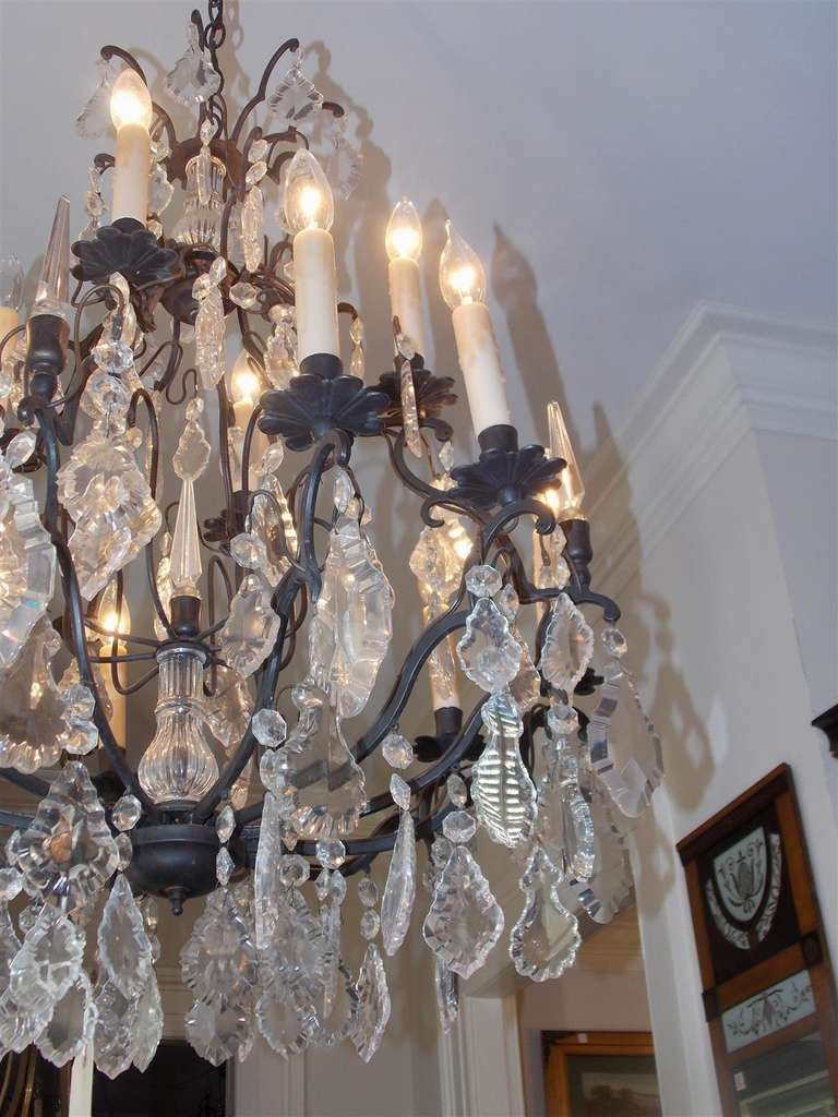 French Bronze and Crystal Two Tiered Chandelier.  Circa 1830 For Sale 2