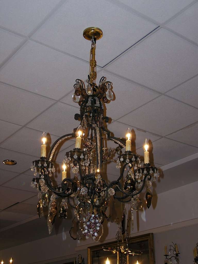 French Wrought Iron and Crystal Pear Shaped Chandelier.  Circa 1850 In Excellent Condition For Sale In Hollywood, SC